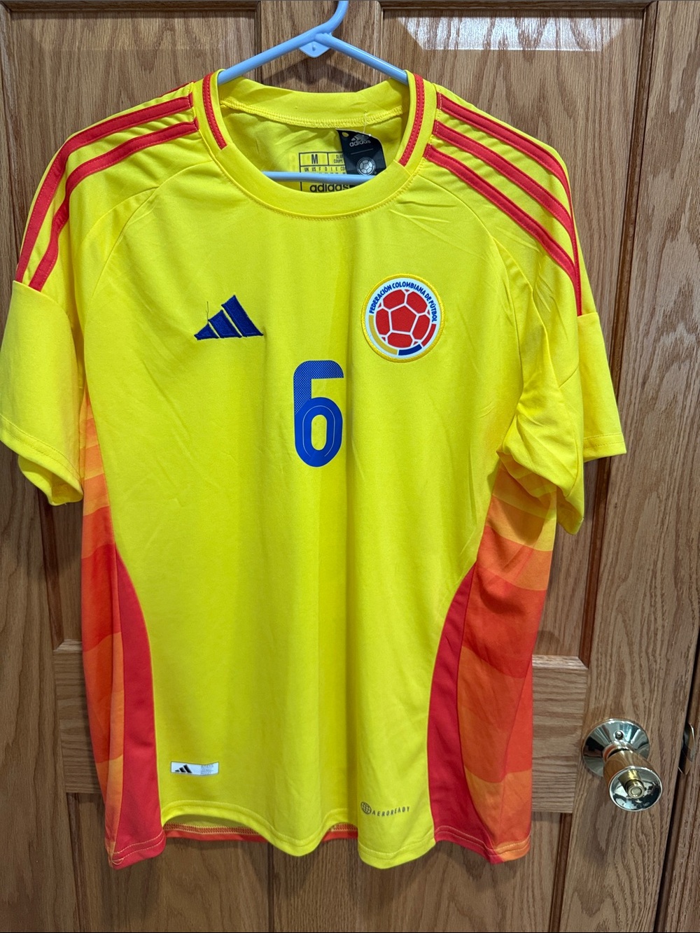 adidas Yellow Colombia Men's Soccer Jersey with Red & Blue Accents